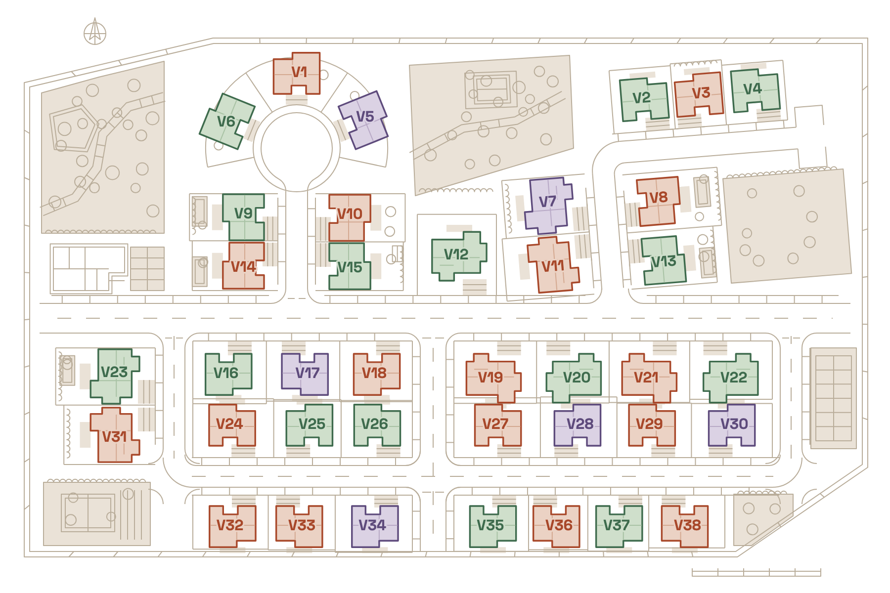 Site plan, Royal Villas, Erbil: 38 villas, 17 sold, 6 reserved, 15 available